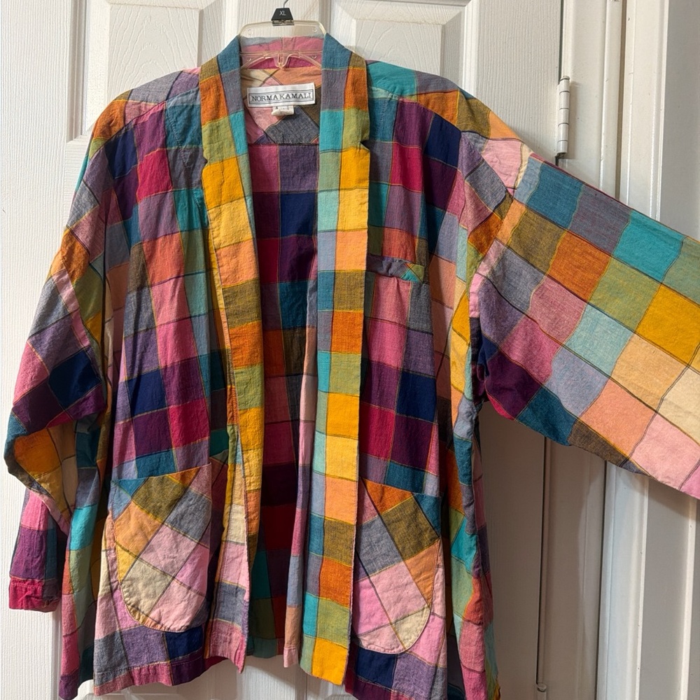 Rare find true 80s vintage Norma Kamali Multicolor Plaid Swing Jacket